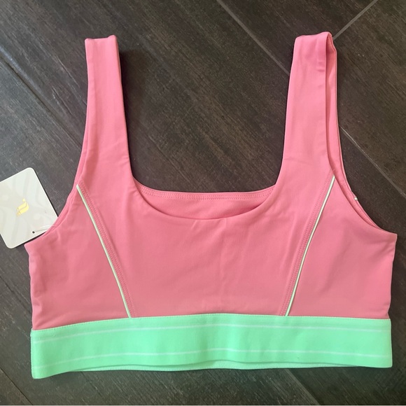 NWT Fabletics Medium Impact Pink/Lime Sports Bra Small - Picture 2 of 5